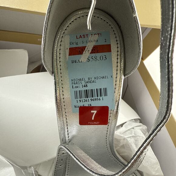 Michael Kors Paris Women's Size 7 M Silver Sequin Heels Ankle Strap Sandal NWB - Picture 8 of 12